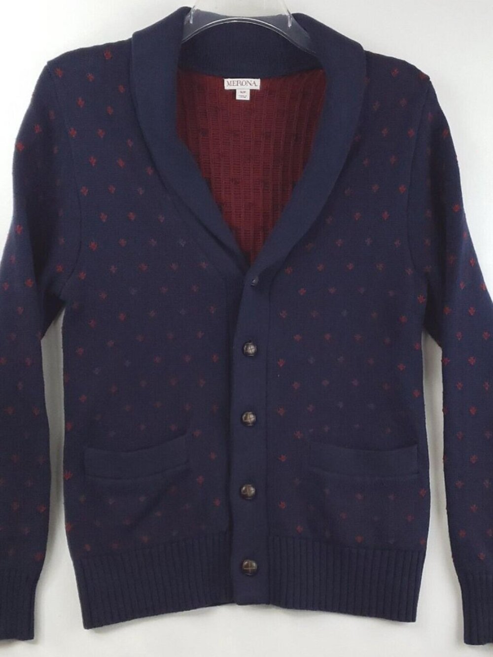 Merona Sweater Mens Small Blue Cardigan Knitted Cotton Long Sleeve Shawl Neck